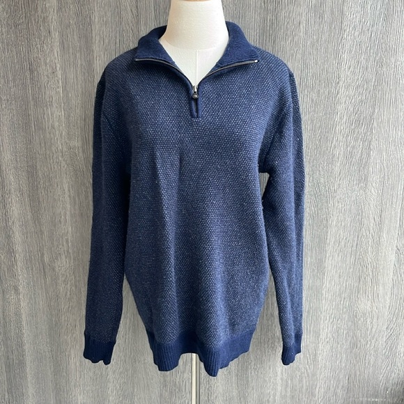 Magaschoni Men's Wool Cashmere Blend Dark Blue Quarter Zip Size Large - Picture 1 of 5